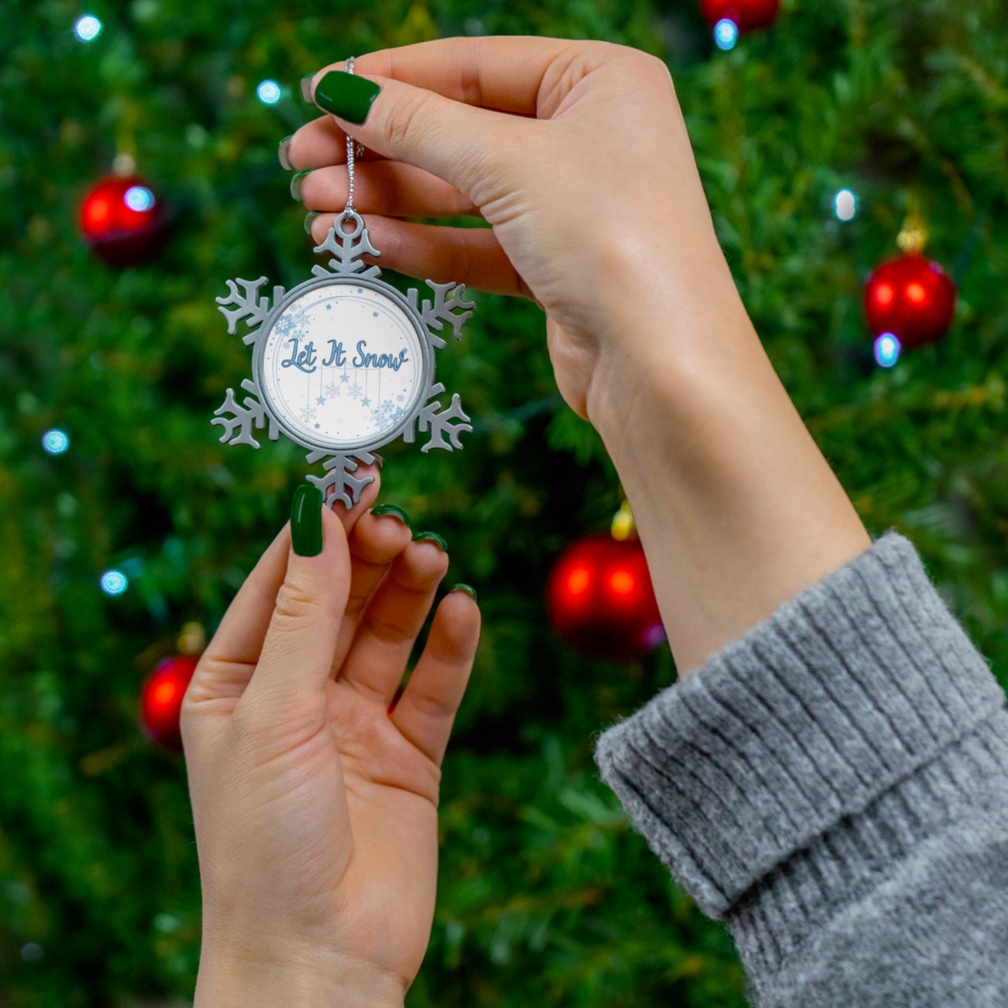 Let It Snow Pewter Snowflake Ornament