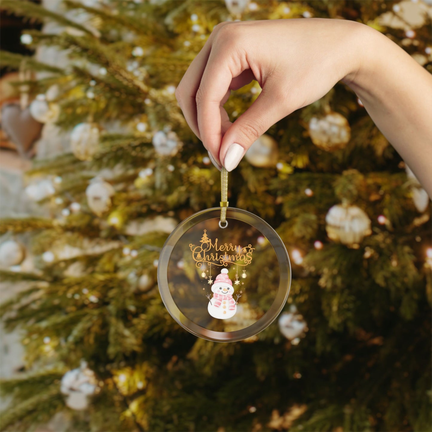 Holiday Snowman Glass Ornament