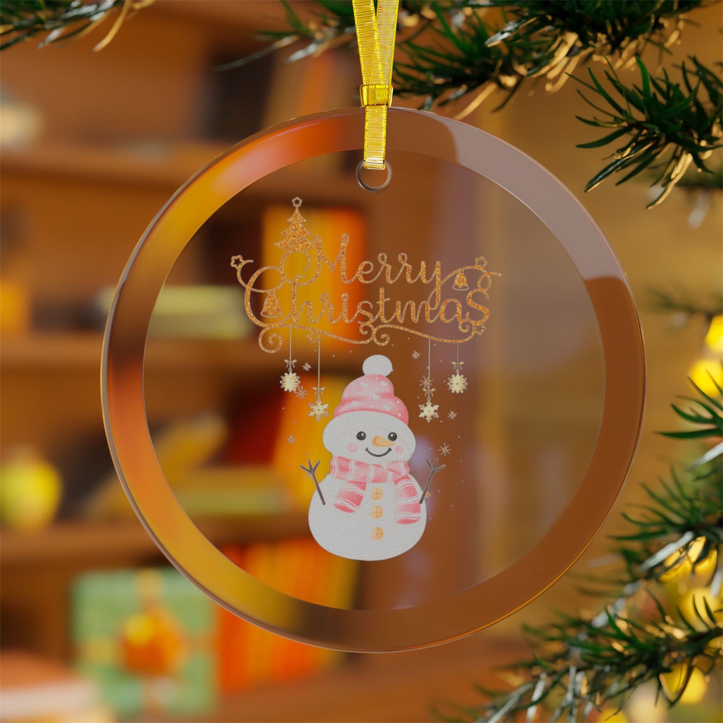 Holiday Snowman Glass Ornament